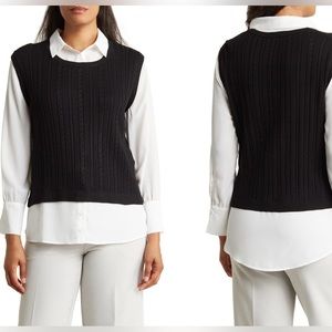 NWOT - Adrianna Papell Twofer Cable Knit Long Sleeve Top